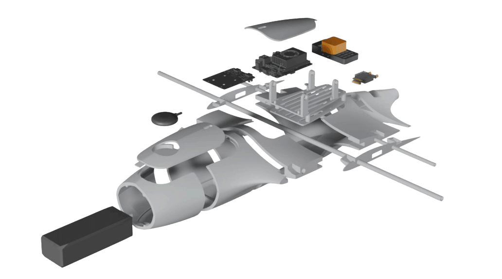 Exploded view of drone hardware